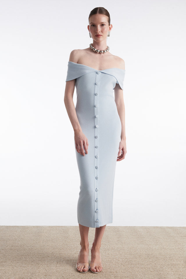 FINE LINE KNITTED DRESS MIDI CIEL