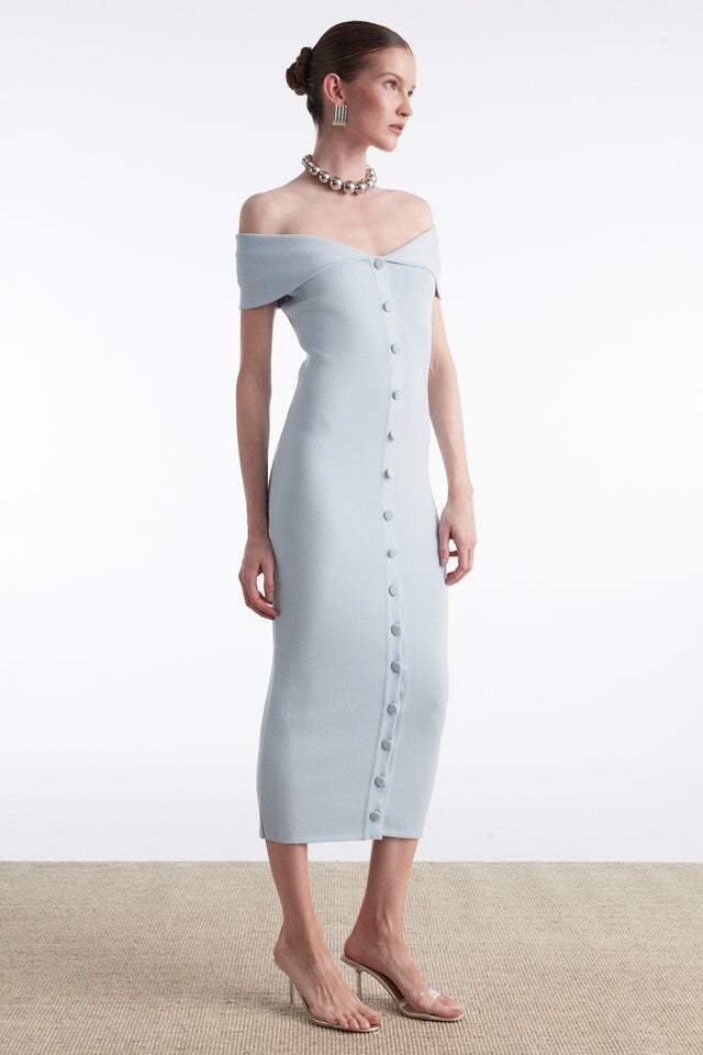 FINE LINE KNITTED DRESS MIDI CIEL