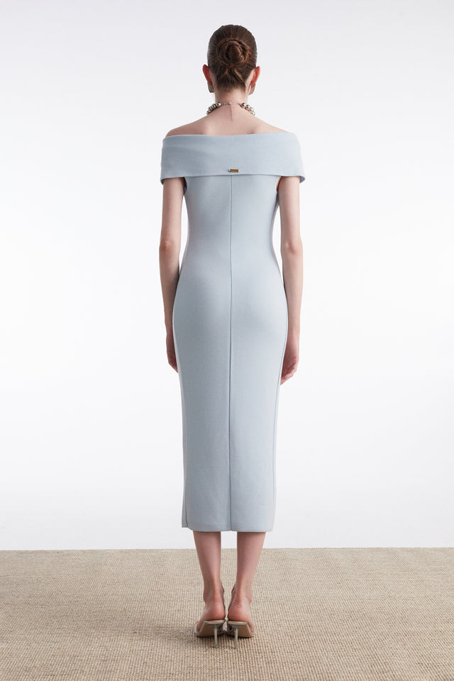 FINE LINE KNITTED DRESS MIDI CIEL