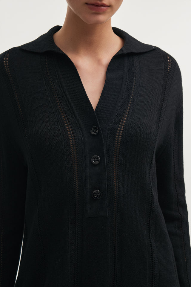 LAUREN KNITTED LONG BLOUSE BLACK