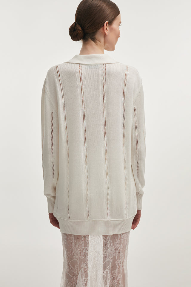 LAUREN KNITTED LONG BLOUSE WHITE