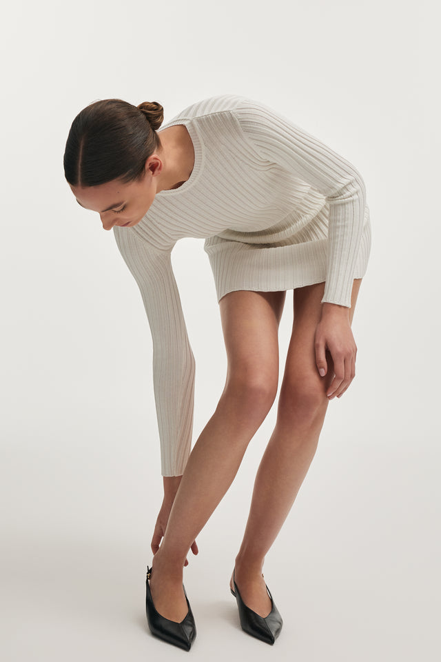 FEMME KNITTED MINI DRESS WHITE