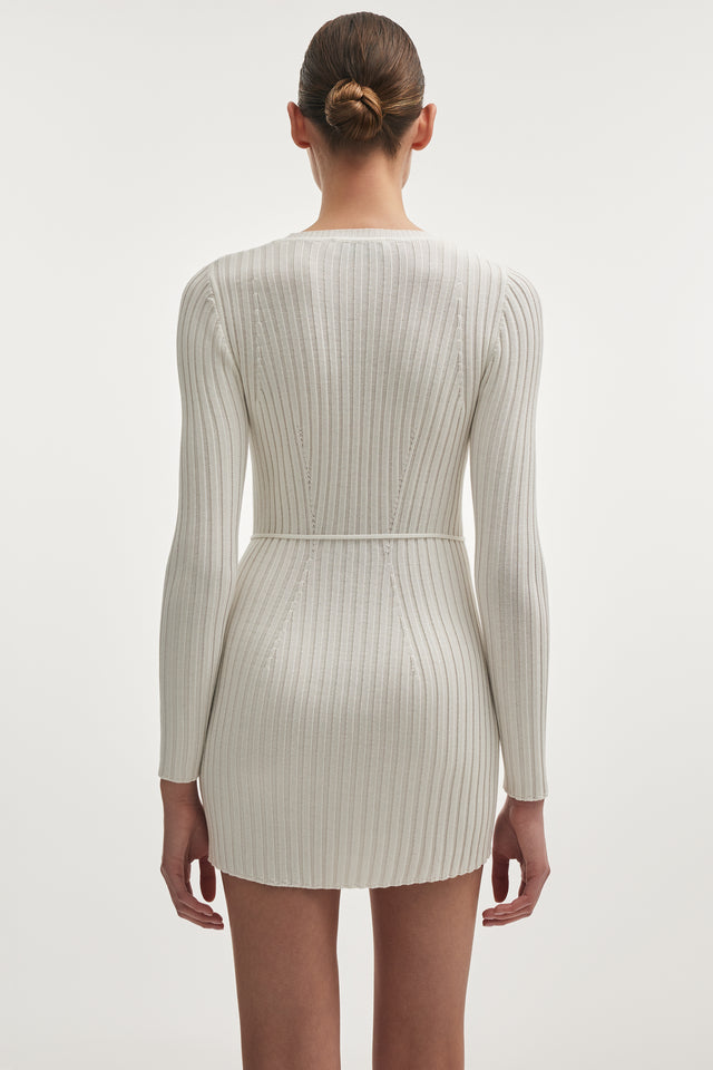FEMME KNITTED MINI DRESS WHITE