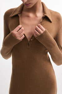 WHITNEY LONG SLEEVE DRESS BROWN