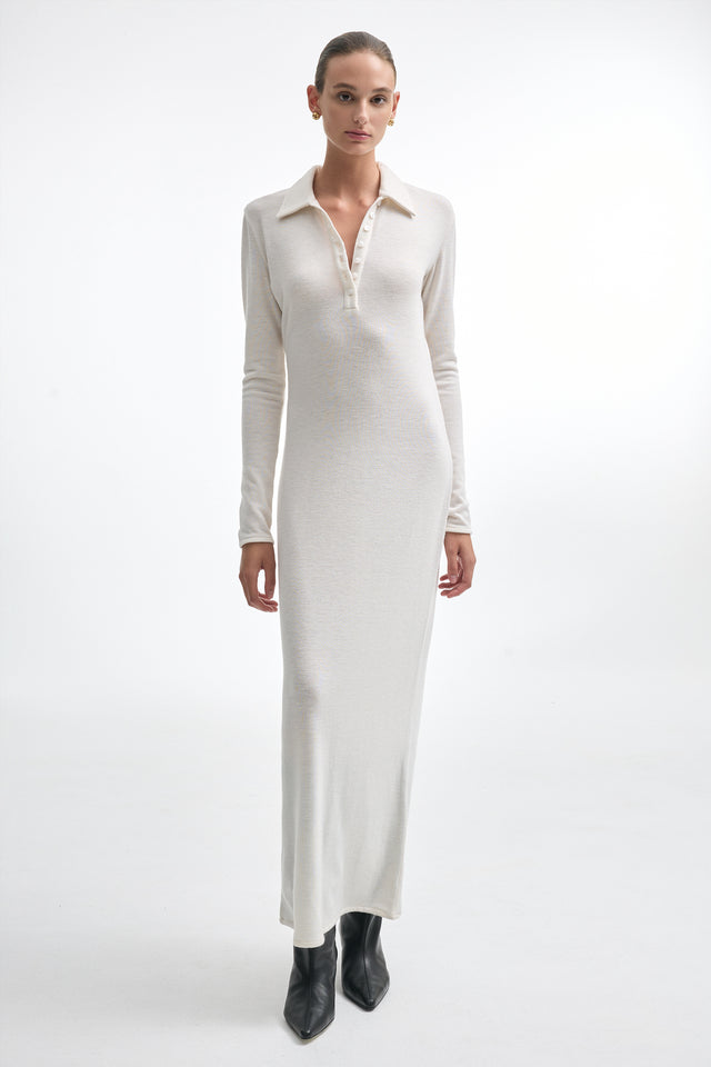 WHITNEY LONG SLEEVE DRESS ECRU