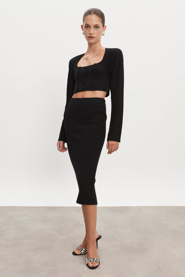 HEAVEN KNITTED MIDI SKIRT BLACK