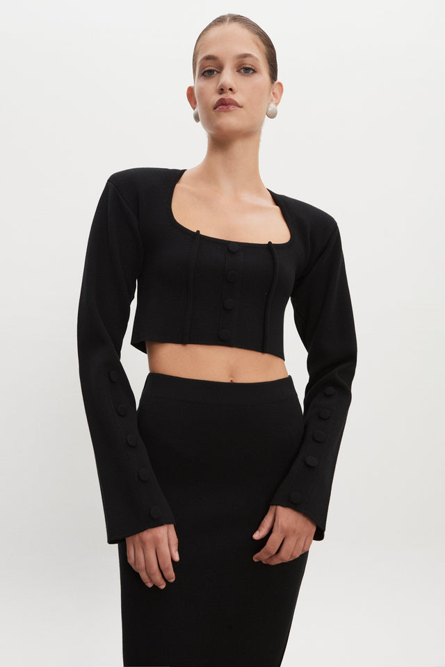HEAVEN KNITTED CARDIGAN TOP BLACK