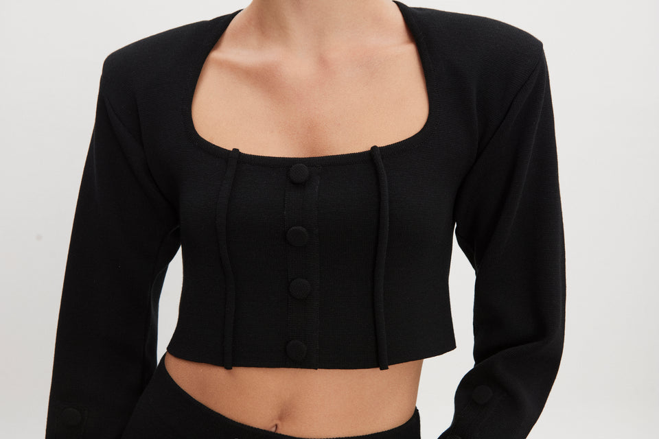 HEAVEN KNITTED CARDIGAN TOP BLACK