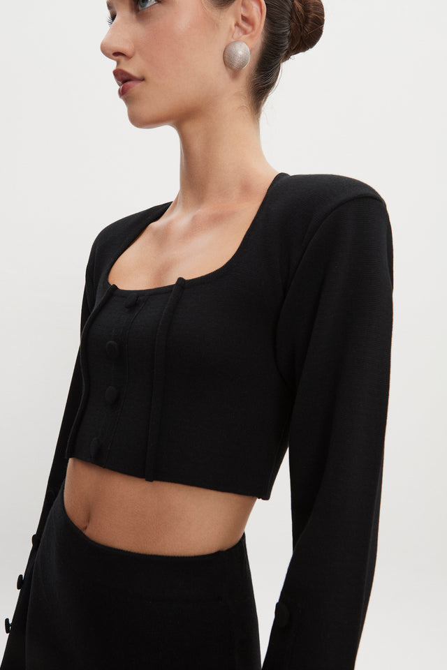 HEAVEN KNITTED CARDIGAN TOP BLACK