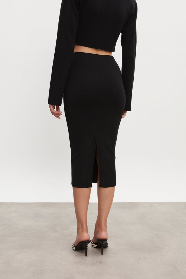 HEAVEN KNITTED MIDI SKIRT BLACK