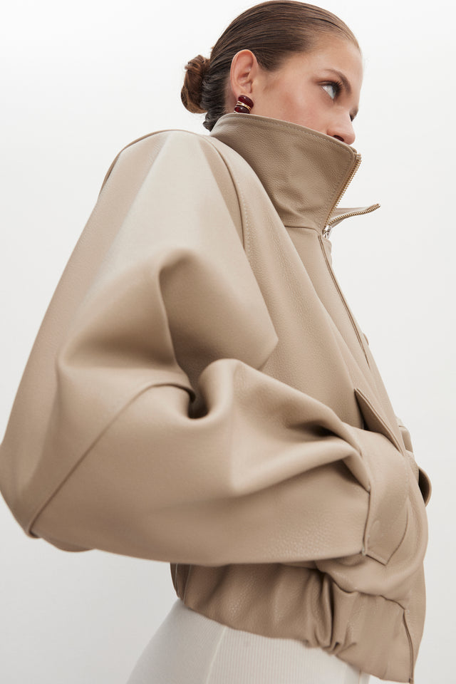 MEGAN LEATHER JACKET STONE GREY