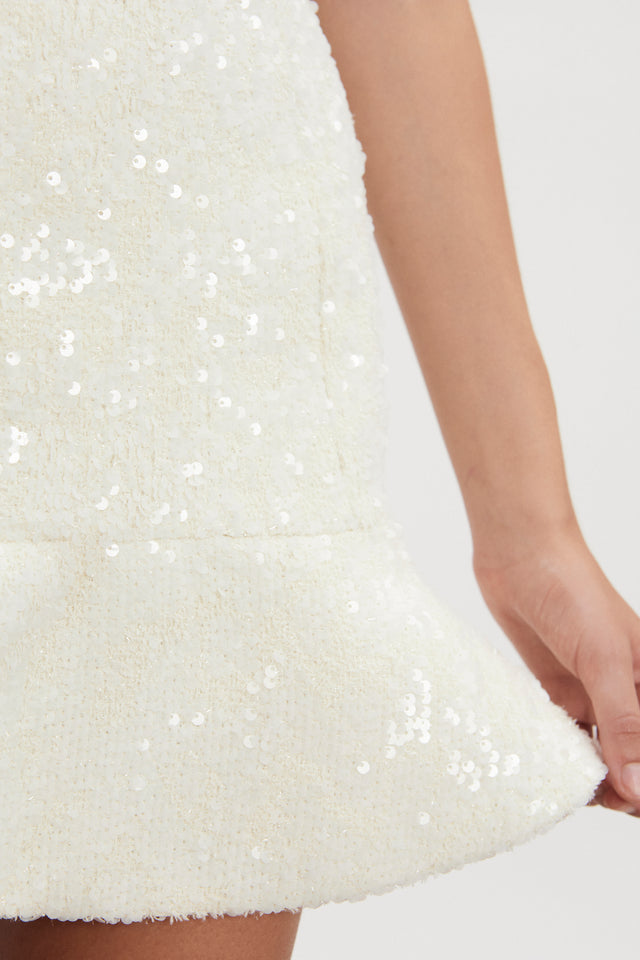 ARROW STRAPLESS MINI DRESS OFF WHITE