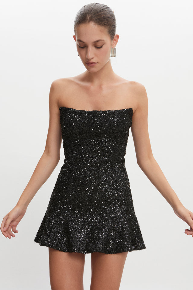 ARROW STRAPLESS MINI DRESS BLACK