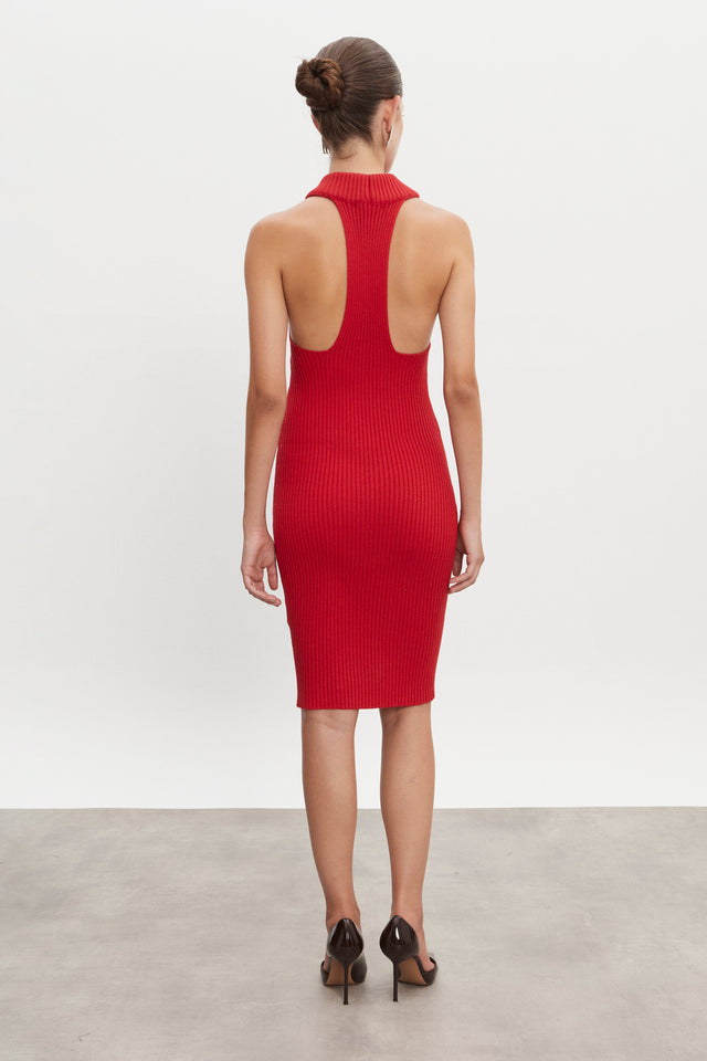 EVA KNITTED MIDI DRESS RED