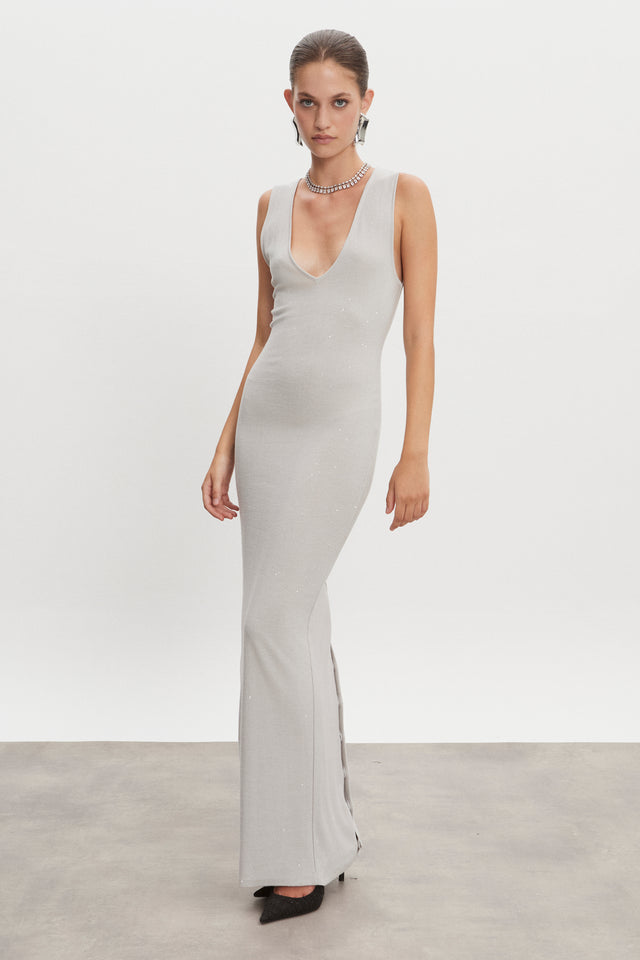 MAGNETIC KNITTED MAXI DRESS GREY
