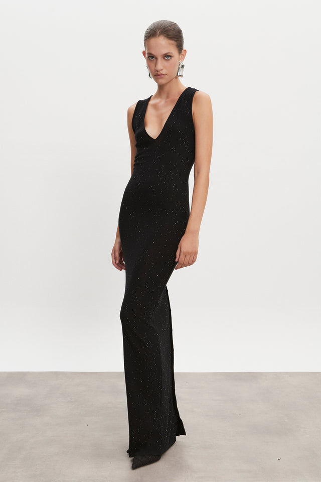 MAGNETIC KNITTED MAXI DRESS BLACK