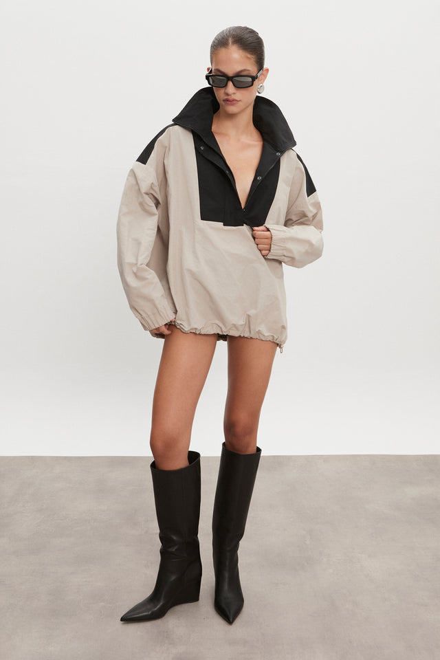 PAOLO WIND ANORAK M/W GREIGE-BLACK