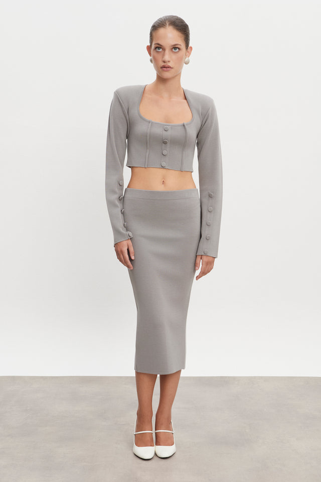 HEAVEN KNITTED MIDI SKIRT GREY
