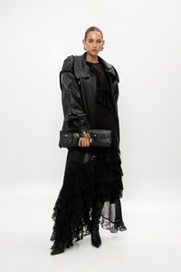 BLACK RUFFLED MAXI DRESS