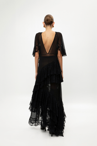 BLACK RUFFLED MAXI DRESS