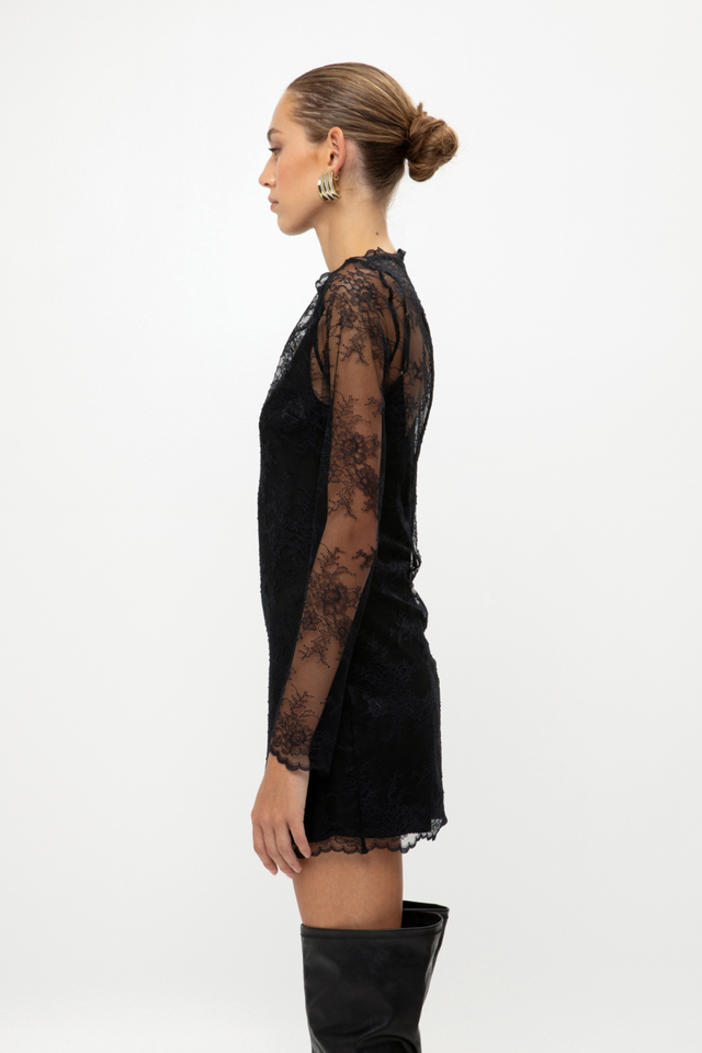 BLACK LACE MINI DRESS