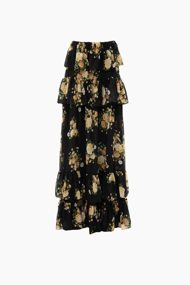 BLACK FLORAL RUFFLED SKIRT