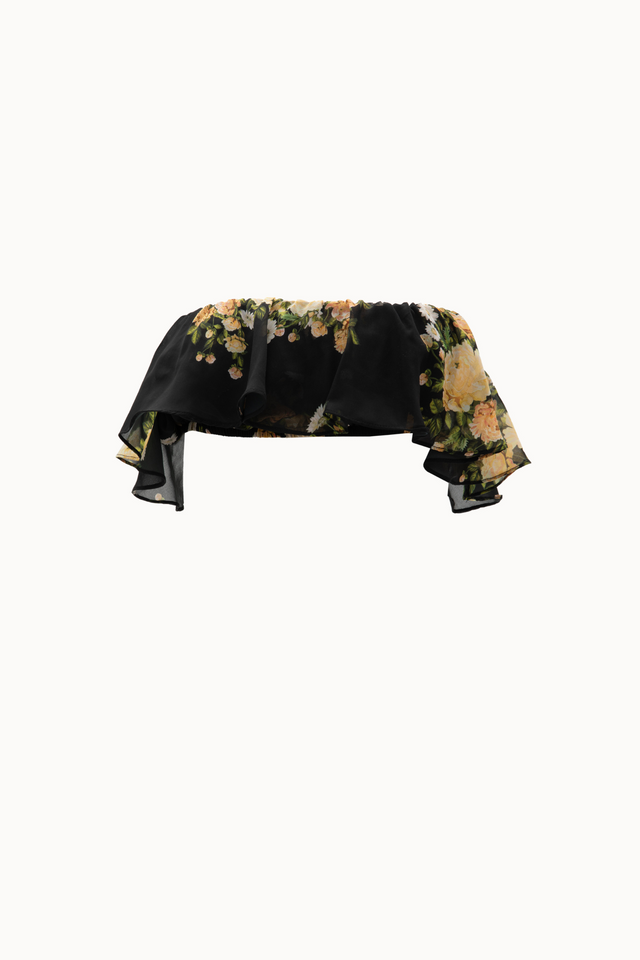 BLACK FLORAL RUFFLED TOP