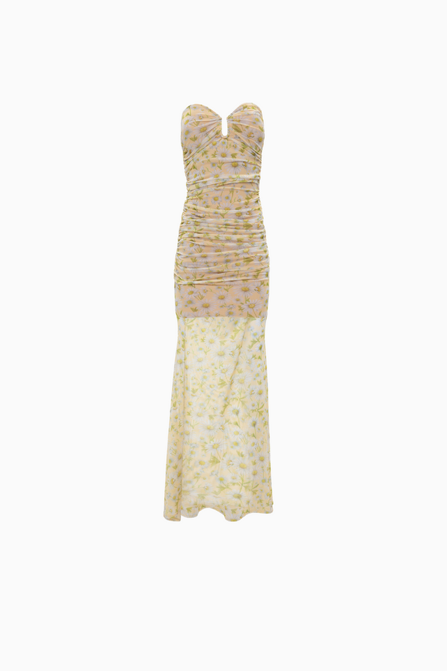 CHAMOMILE PRINTSTRAPLESS MESH DRESS