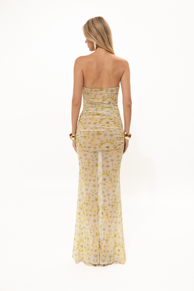 CHAMOMILE PRINTSTRAPLESS MESH DRESS