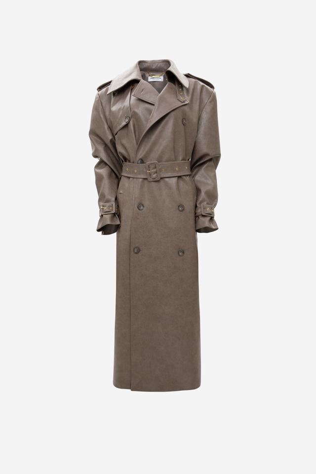 GREY FAUX LEATHER TRENCH COAT – 57 FASHION BAR