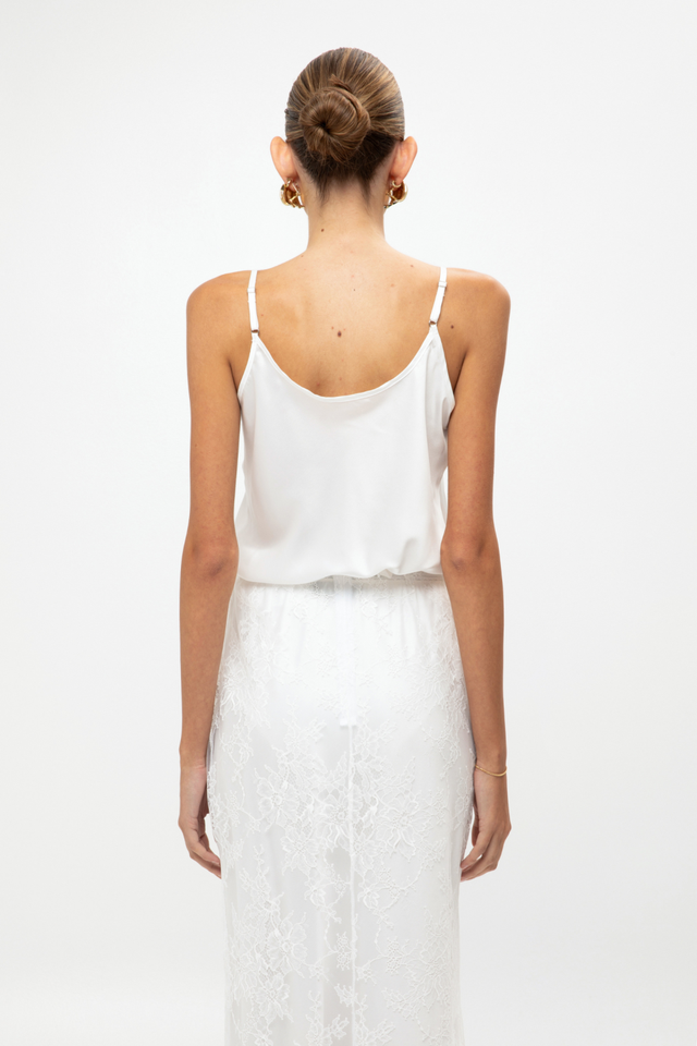 WHITE LACE-TRIMMED TANK TOP