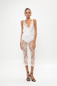 WHITE LACE-TRIMMED TANK TOP