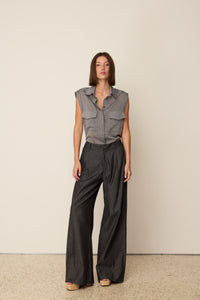 BLACK DENIM WIDE PANTS