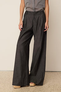 BLACK DENIM WIDE PANTS