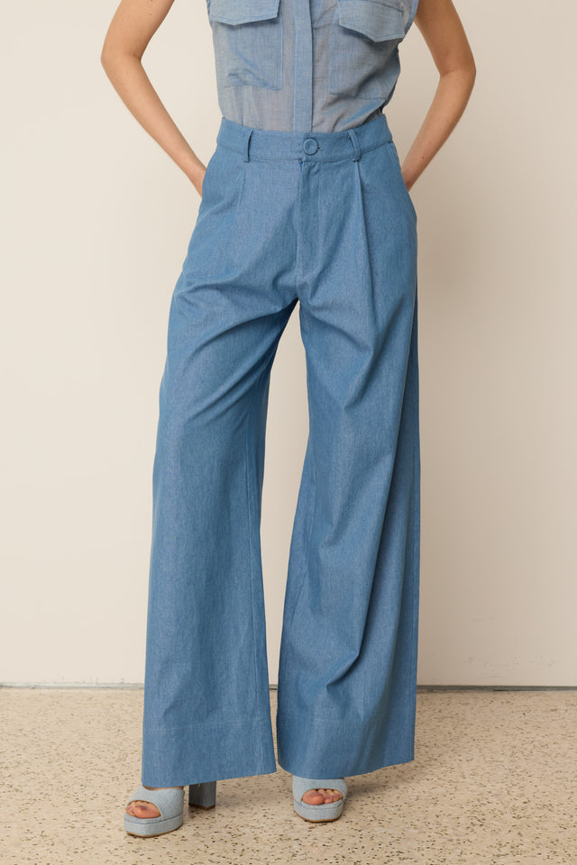 LIGHT BLUE DENIM WIDE PANTS