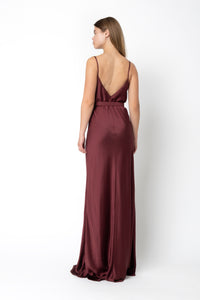 SLIP DRESS WITH BELT BORDEAUX