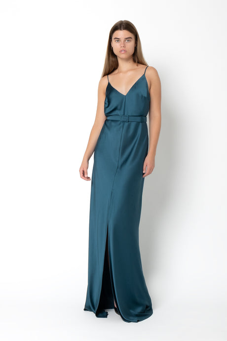 SLIP DRESS WITH BELT EMERALD