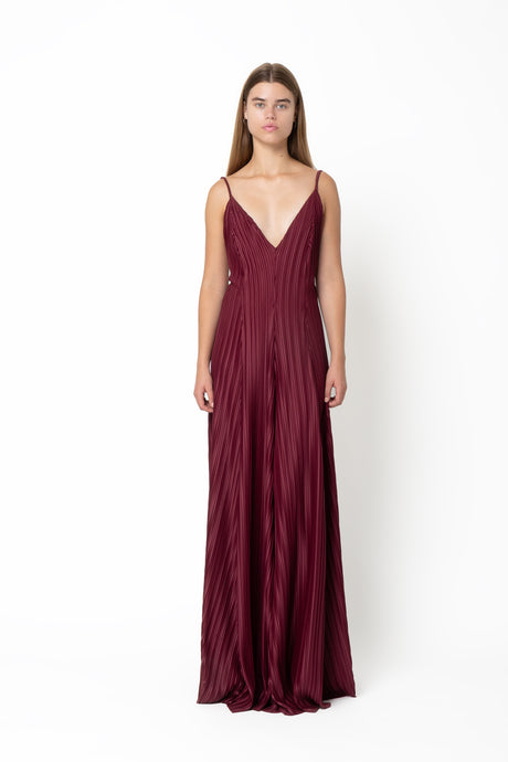 PLEATED DRESS BORDEAUX