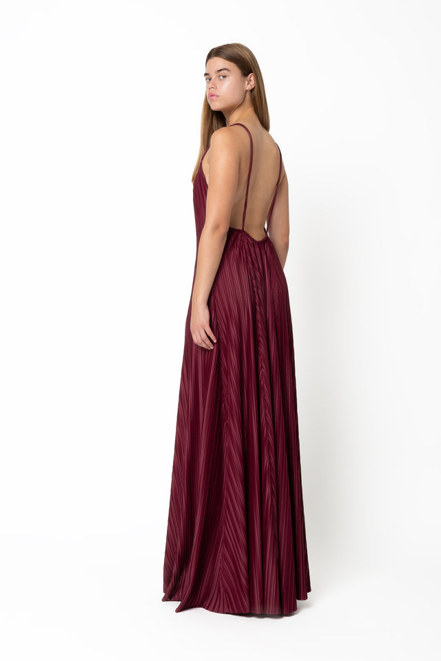 PLEATED DRESS BORDEAUX