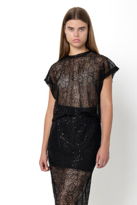 LACE SEQUIN SKIRT BLACK