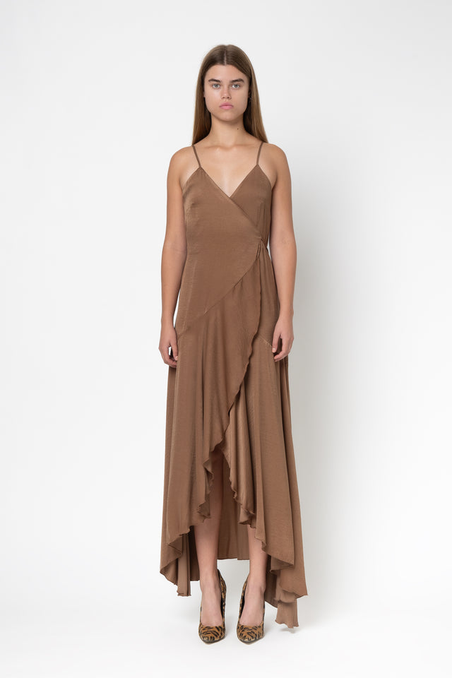 WRAP LONG DRESS BEIGE