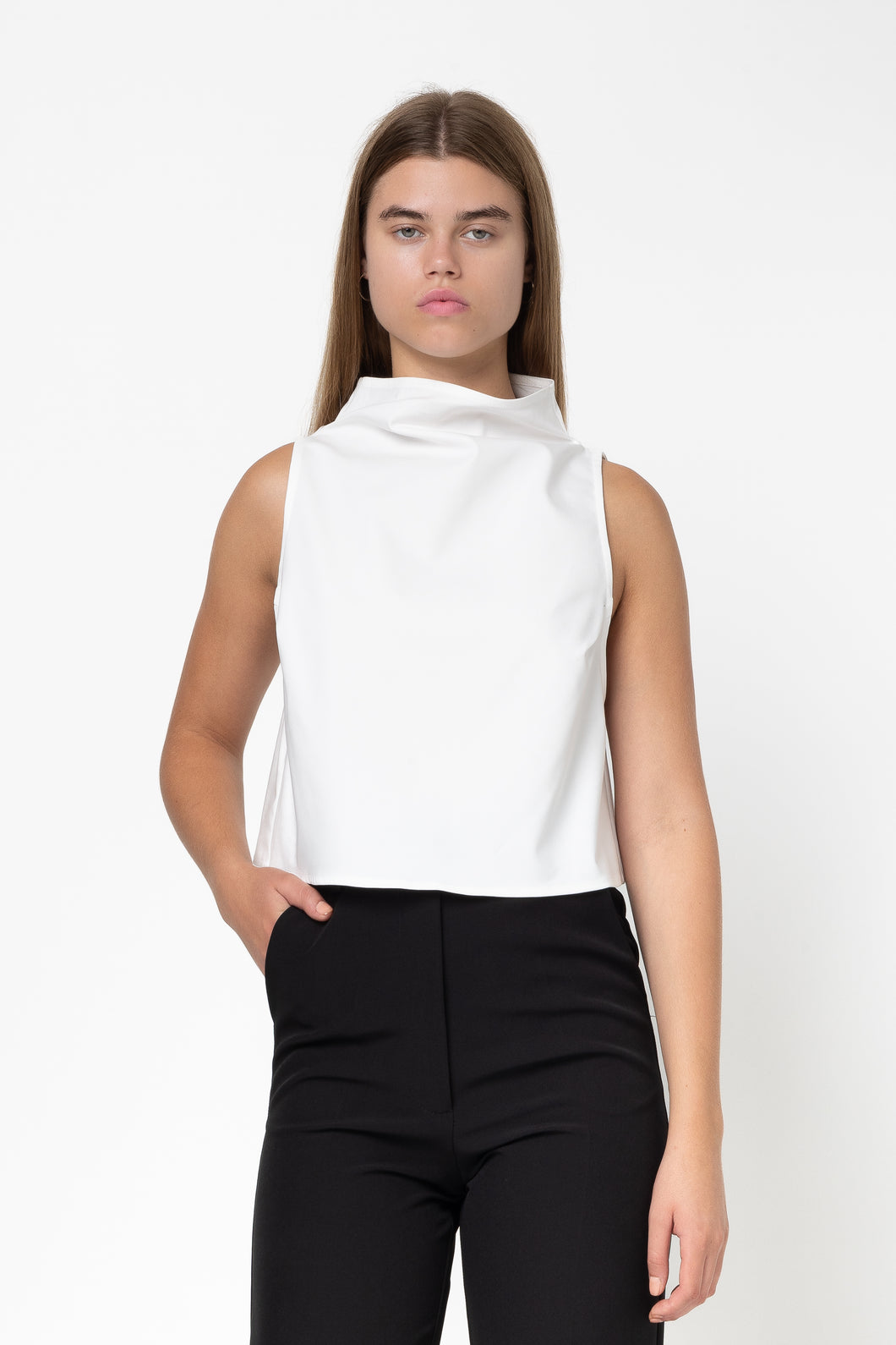 HIGH NECK CROP TOP WHITE