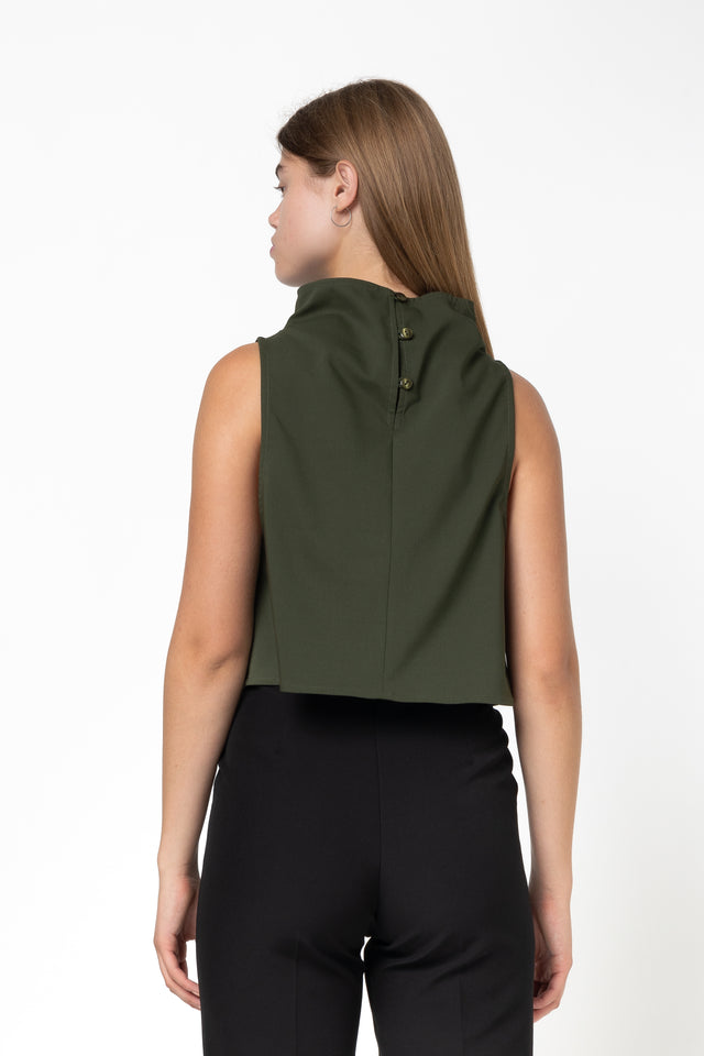 HIGH NECK CROP TOP KHAKI