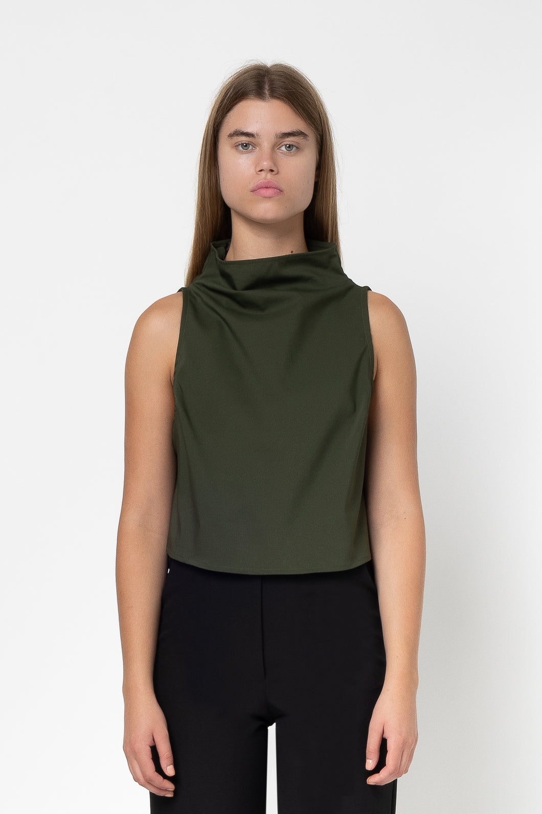 HIGH NECK CROP TOP KHAKI