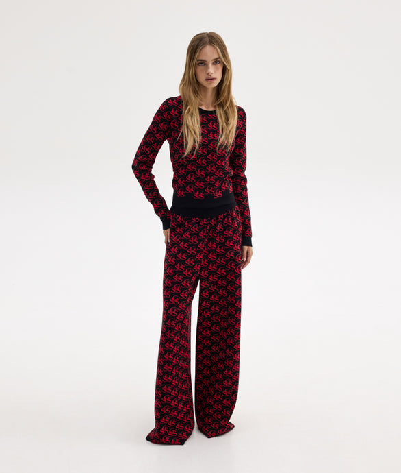 NANCY KNIT PANTS BLACK/RED SSG PRINT