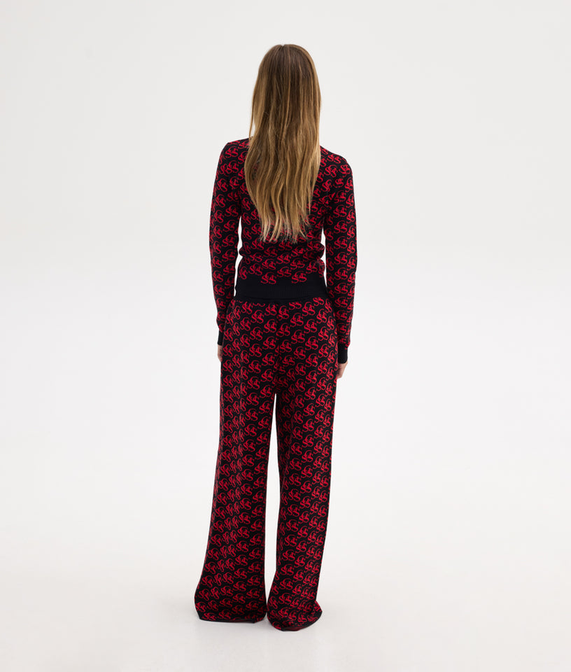 NANCY KNIT PANTS BLACK/RED SSG PRINT