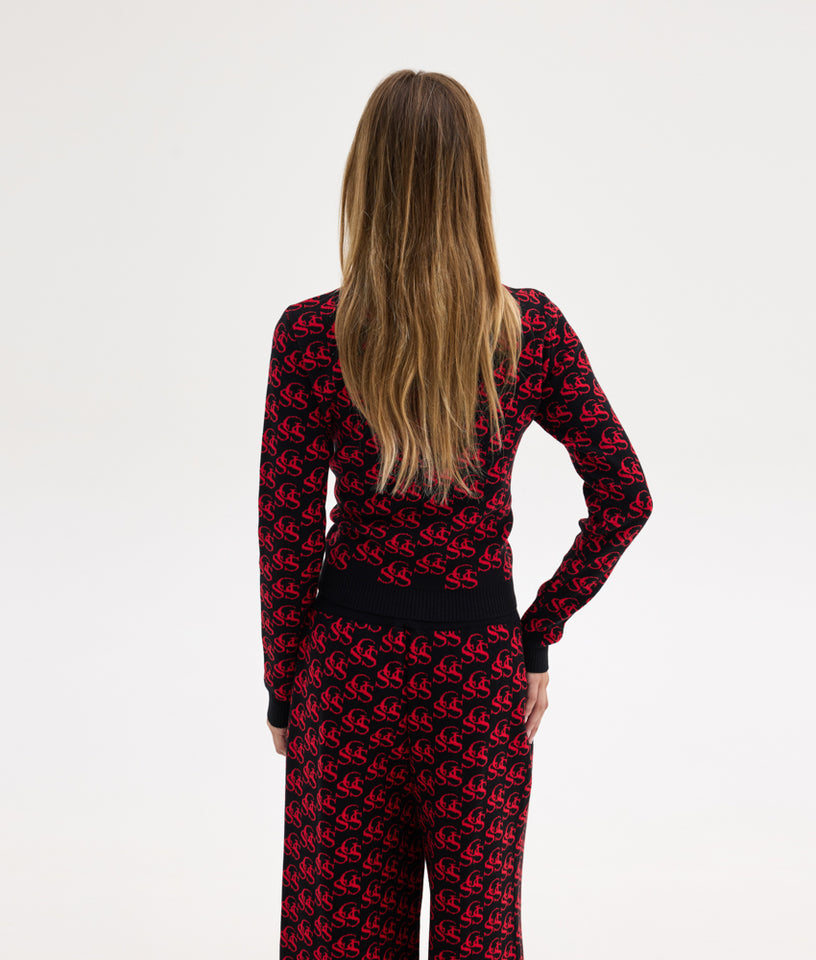 NANCY KNIT PANTS BLACK/RED SSG PRINT