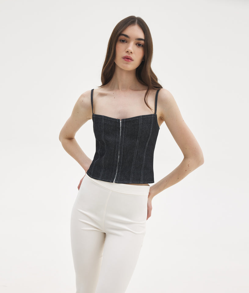 BIANCA DENIM TOP BLACK