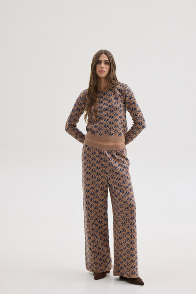 NANCY KNIT TOP BEIGE/BLUE SSG PRINT