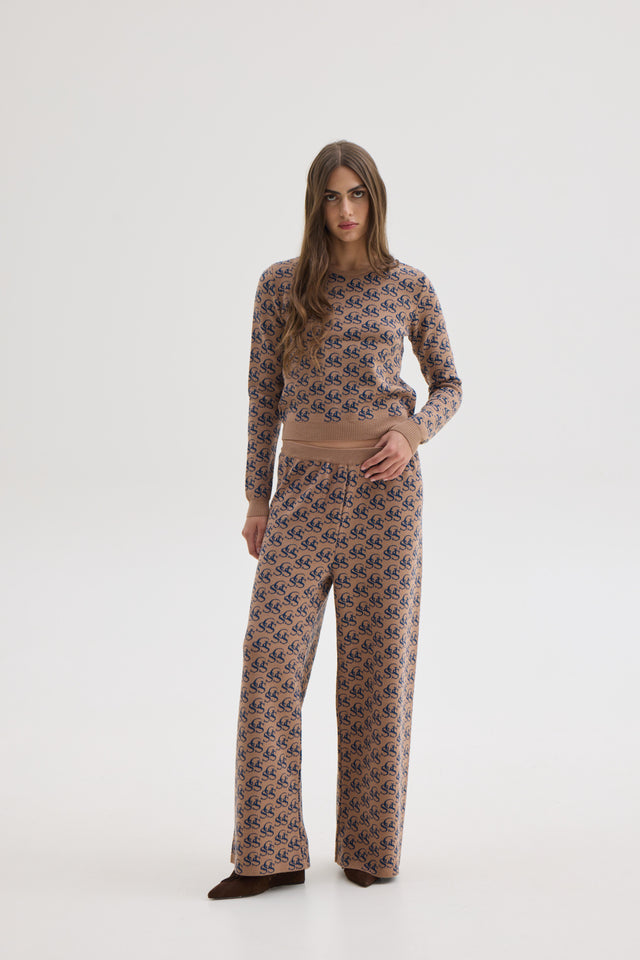 NANCY KNIT TOP BEIGE/BLUE SSG PRINT